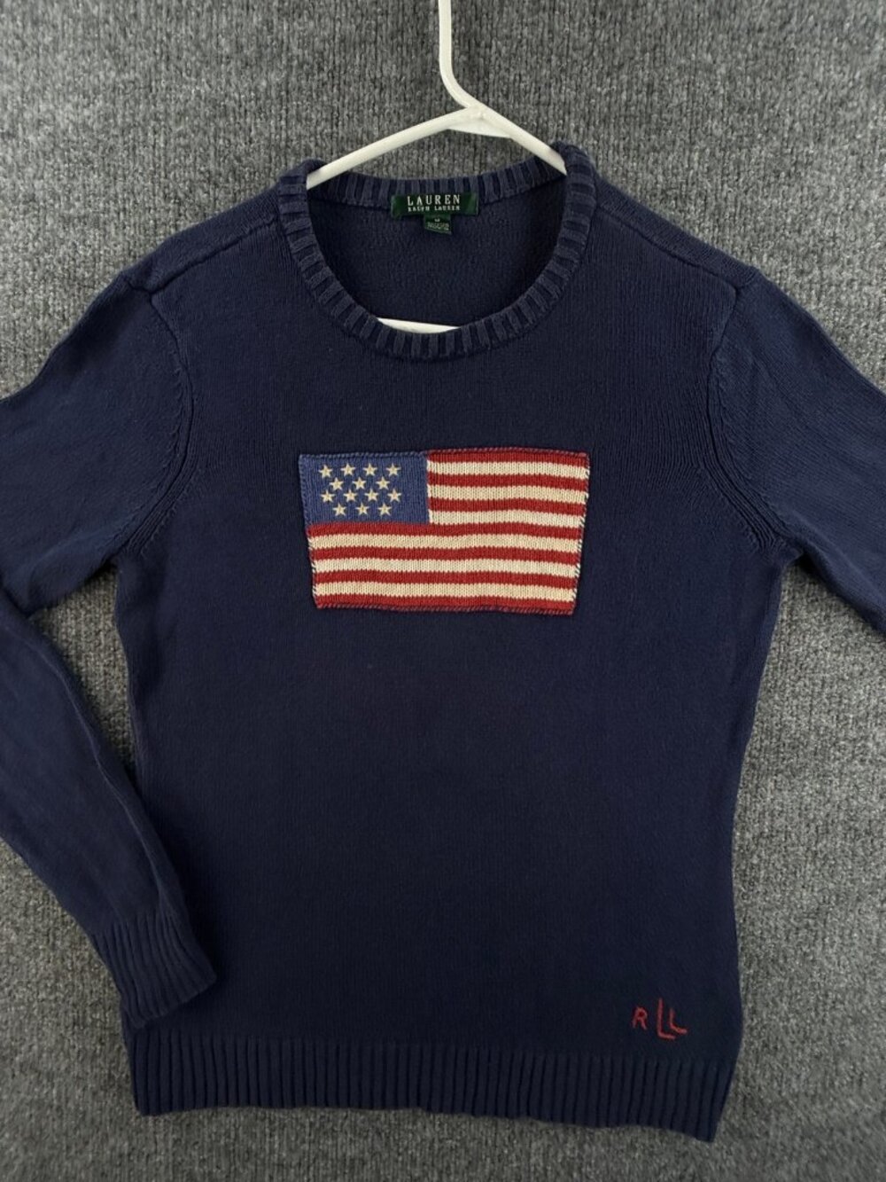 Lauren Ralph Lauren USA Flag Blue Women Logo Cotton Pullover Long Sleeve Medium